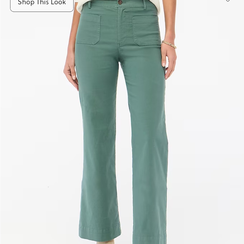 JCrew Factory High-Rise Lizzie Wide-Leg Patch Pocket Pant, Pale Spinach, Size 28